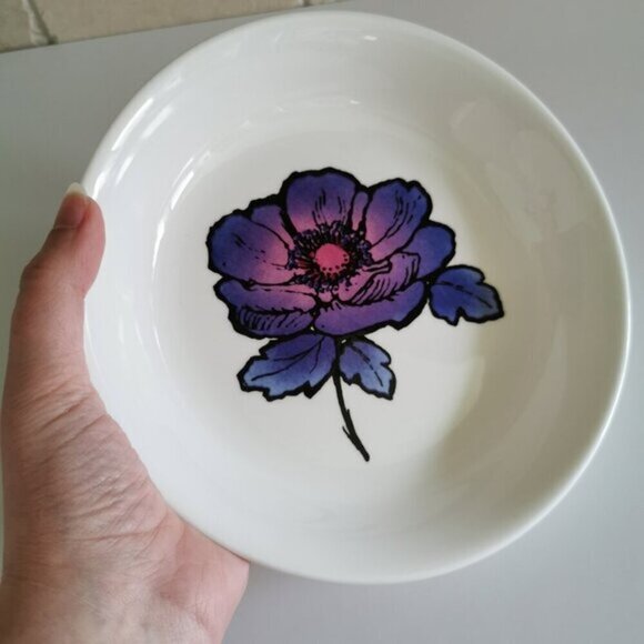 Wedgwood Blue Anemone Soup Bowl Susie Cooper Vintage 1970s Design Mod Floral - Picture 9 of 10